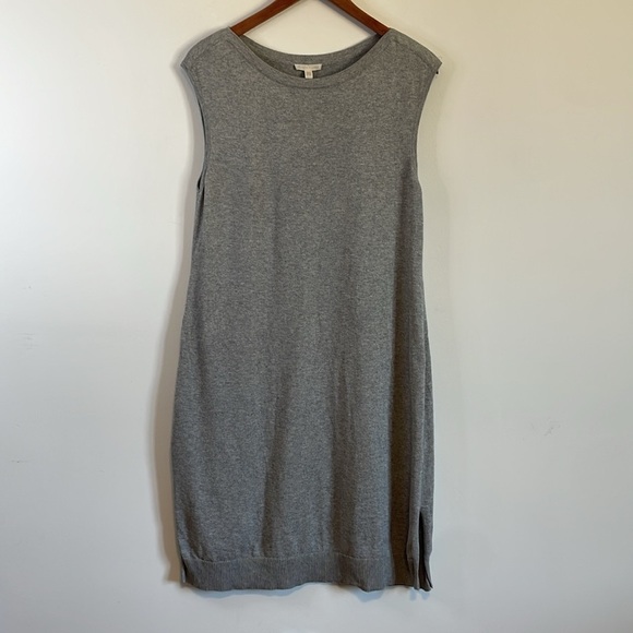 Cashmere Sweater Dress Eileen Fisher SM Grey Tunic Mid Minimalist Contemporary - Picture 1 of 14